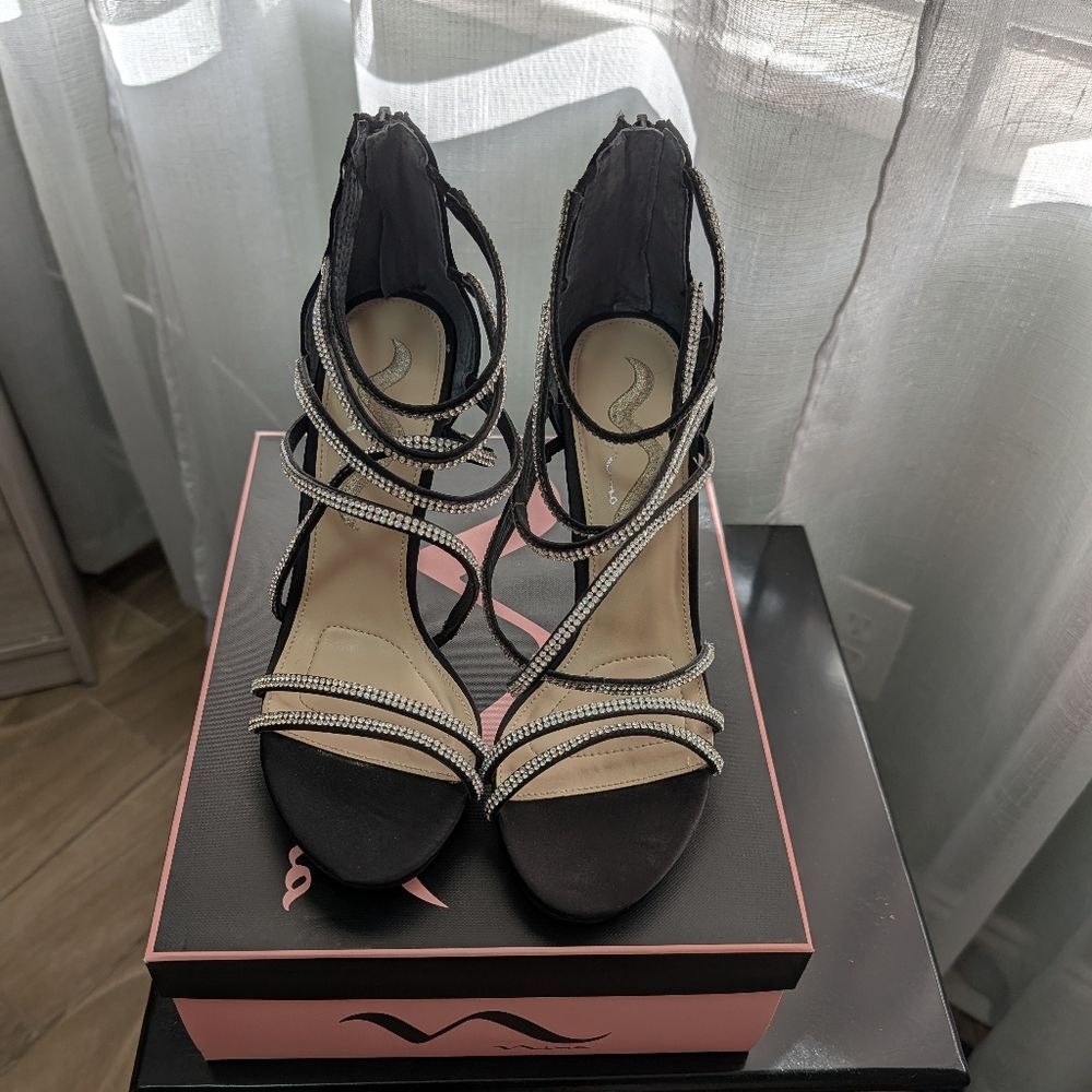 Nina Black and Silver Strappy Heels